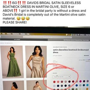 ISO DAVIDS BRIDAL SATIN SLEEVELESS BOATNECK BRIDESMAID DRESS IN MATINI OLIVE